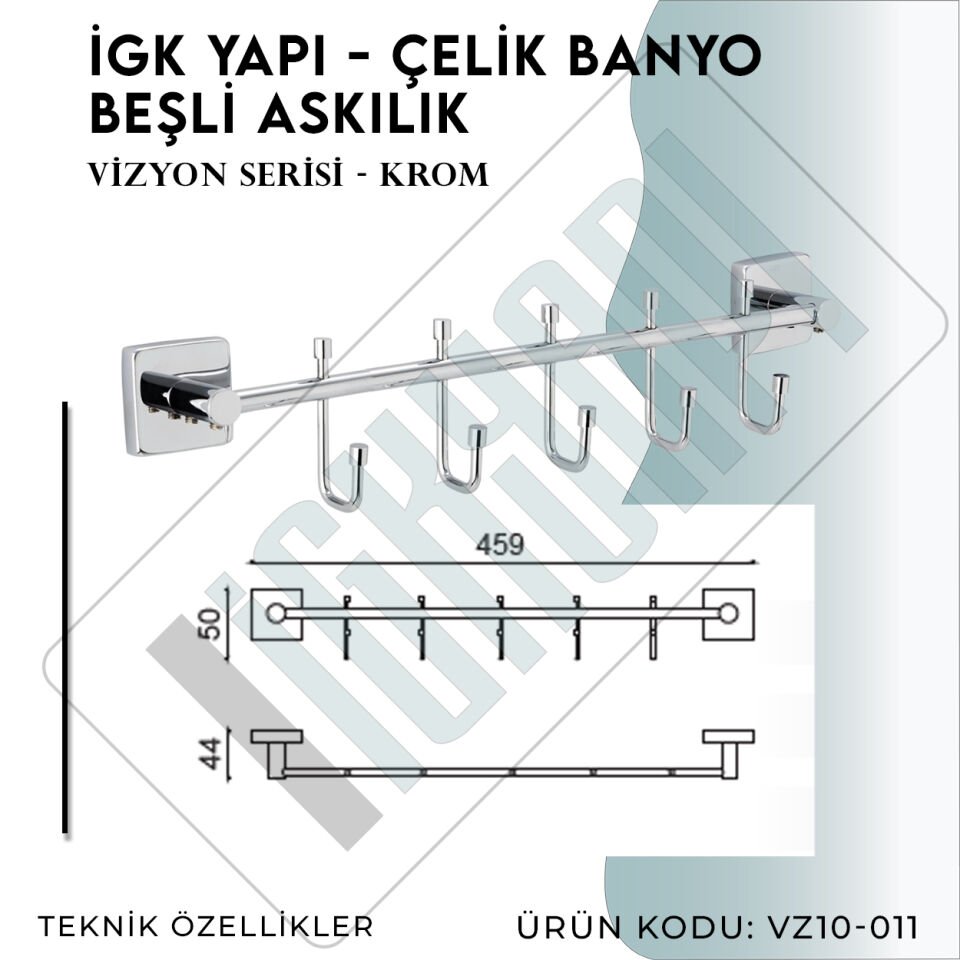 İGK YAPI - Çelik Banyo Vizyon Beşli Askılık (VZ10-011)