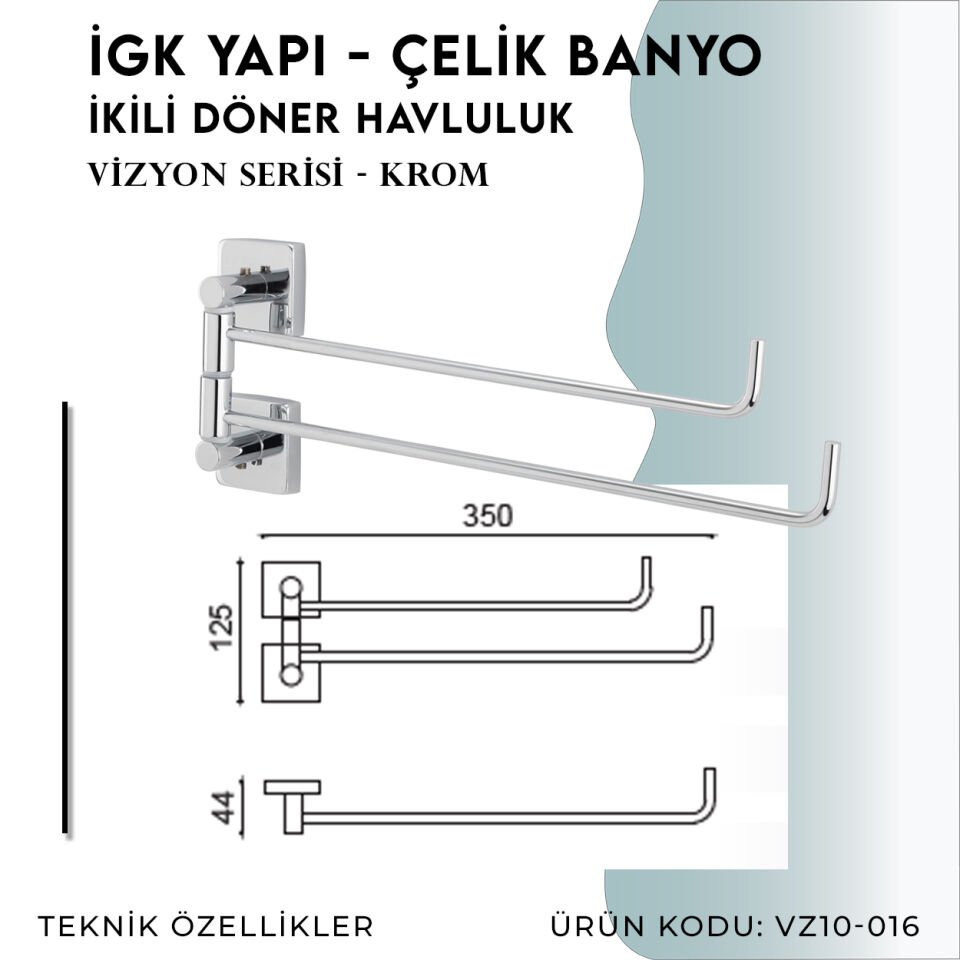 İGK YAPI - Çelik Banyo Vizyon İkili Döner Havluluk (VZ10-016)
