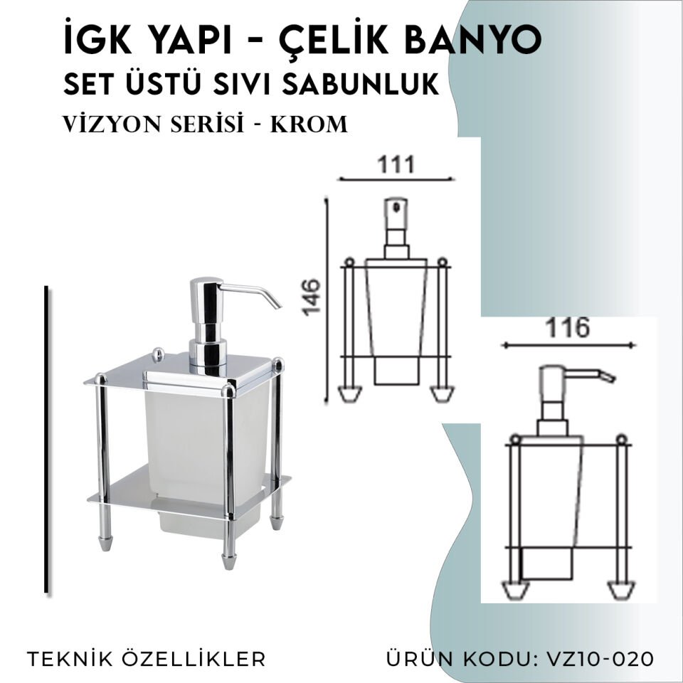 İGK YAPI - Çelik Banyo Vizyon Set Üstü Sıvı Sabunluk (VZ10-020)