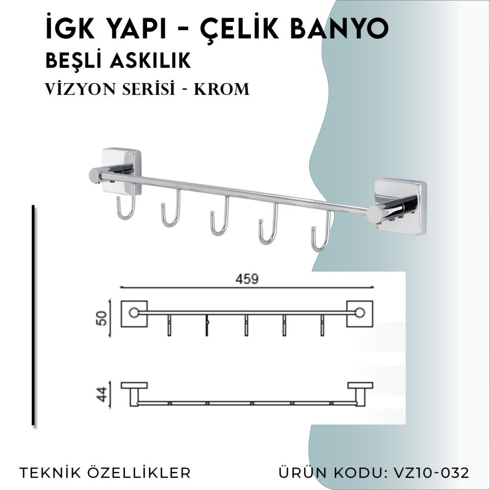İGK YAPI - Çelik Banyo Vizyon Beşli Askılık (VZ10-032)