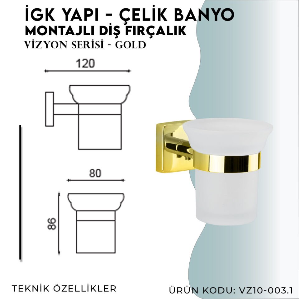 İGK YAPI - Çelik Banyo Vizyon Gold Montajlı Diş Fırçalık (VZ10-004.1)