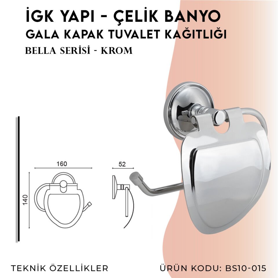 İGK YAPI - Çelik Banyo Bella Gala Kapak Tuvalet Kâğıtlığı(BS10-015)