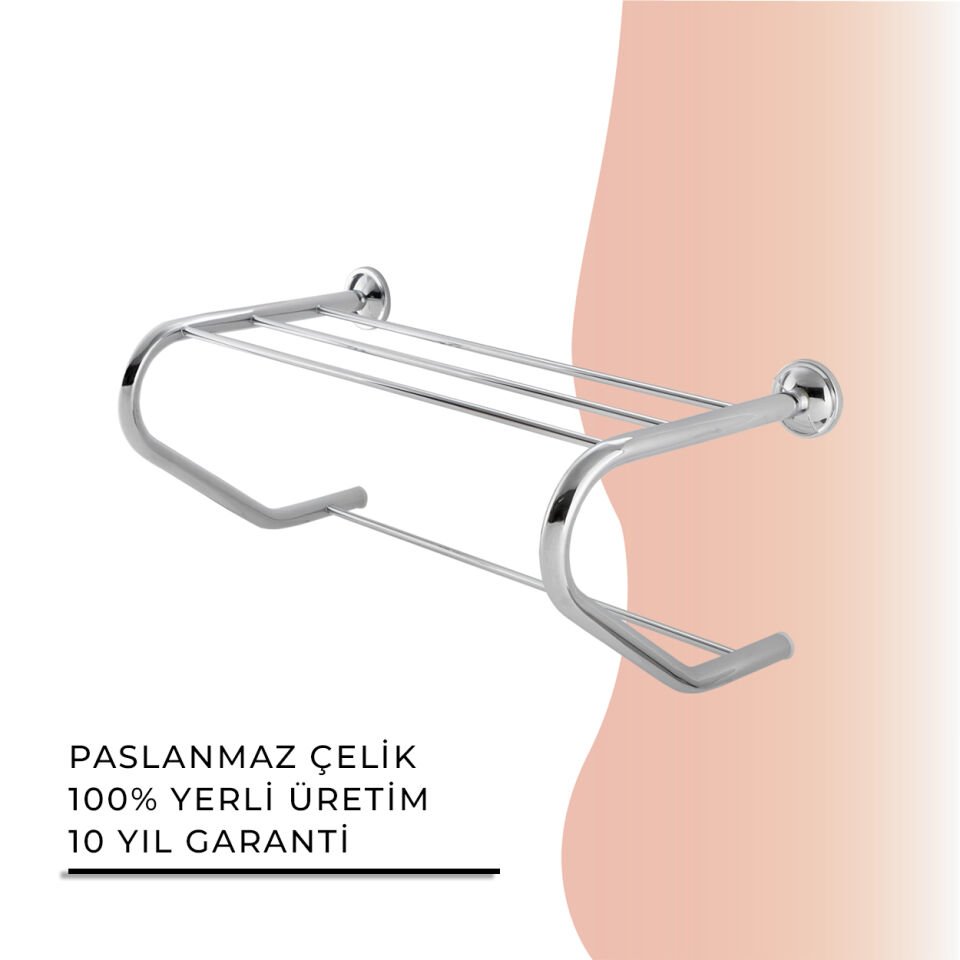 İGK YAPI - Çelik Banyo Bella Destekli Raf Havluluk 50cm (30-002)
