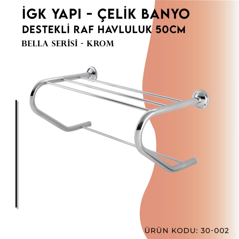 İGK YAPI - Çelik Banyo Bella Destekli Raf Havluluk 50cm (30-002)