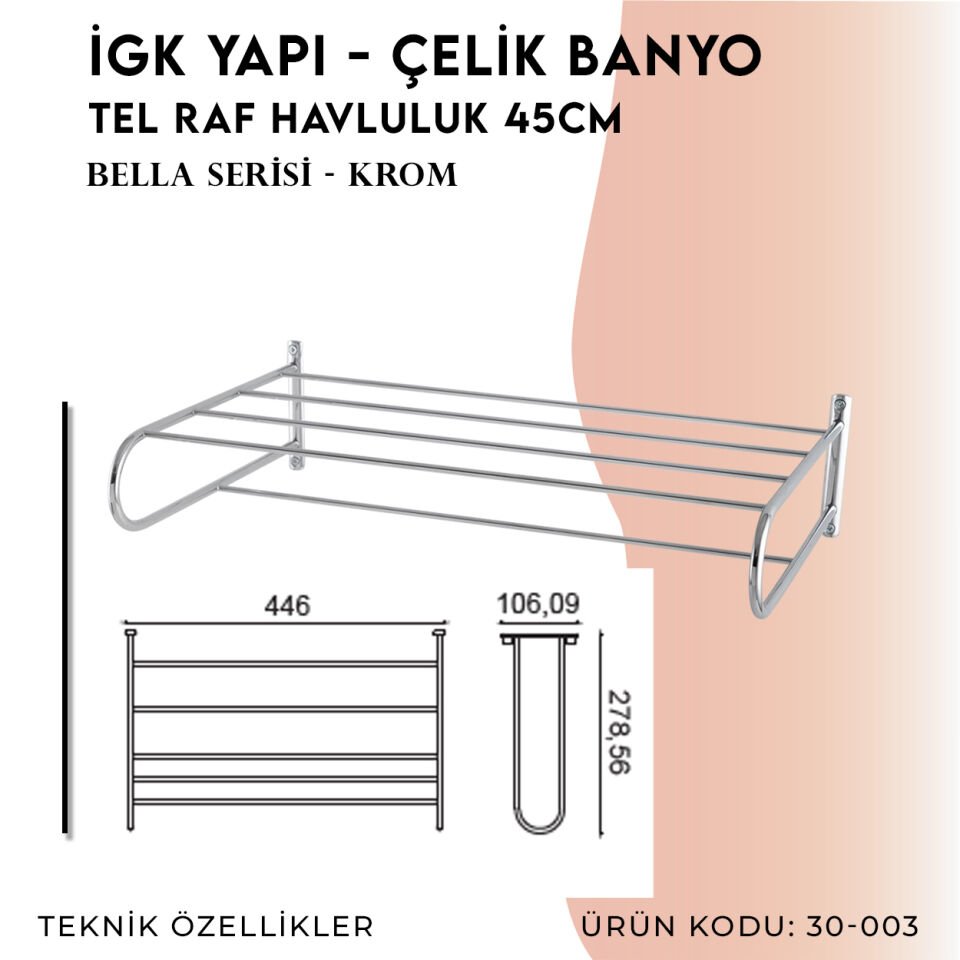 İGK YAPI - Çelik Banyo Bella Tel Raf Havluluk 50cm (30-003)