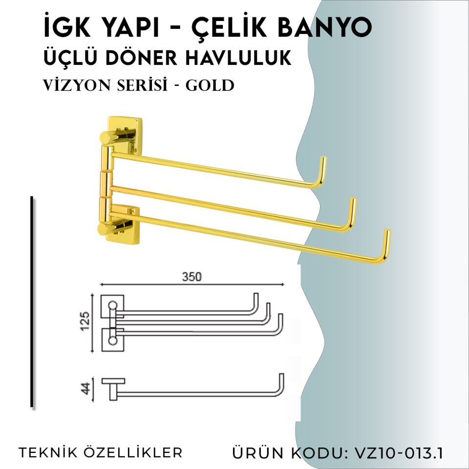 İGK YAPI - Çelik Banyo Vizyon Gold Üçlü Döner Havluluk (VZ10-013.1)