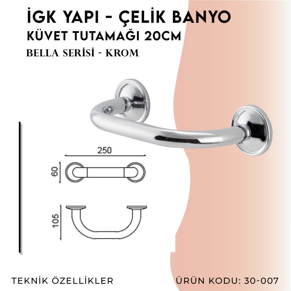 İGK YAPI - Çelik Banyo Bella Küvet Tutamağı 20cm (30-007)