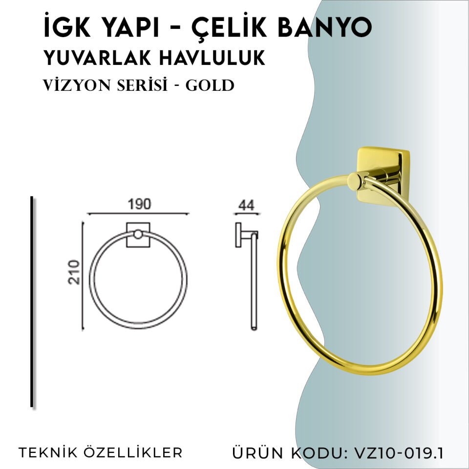 İGK YAPI - Çelik Banyo Vizyon Gold Yuvarlak Havluluk (VZ10-019.1)