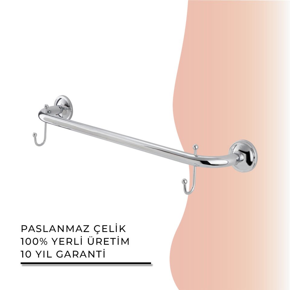 İGK YAPI - Çelik Banyo Bella Uzun Havluluk Çift Kancalı 50cm (30-010)