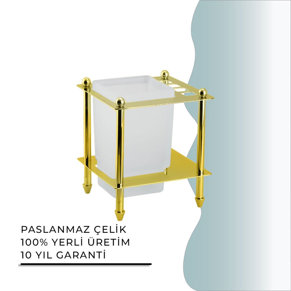 İGK YAPI - Çelik Banyo Vizyon Gold Set Üstü Diş Fırçalık (VZ10-021.1)