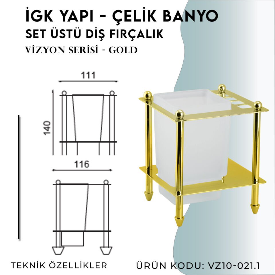 İGK YAPI - Çelik Banyo Vizyon Gold Set Üstü Diş Fırçalık (VZ10-021.1)