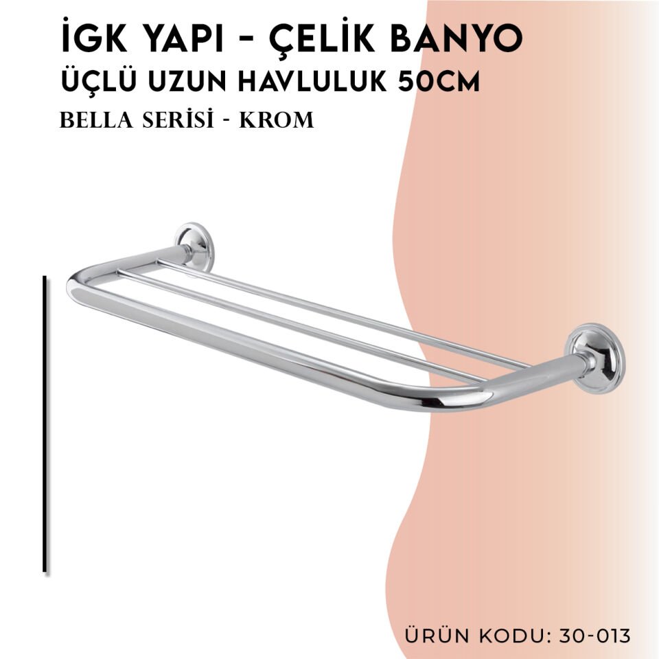 İGK YAPI - Çelik Banyo Bella Üçlü Uzun Havluluk 50cm (30-013)