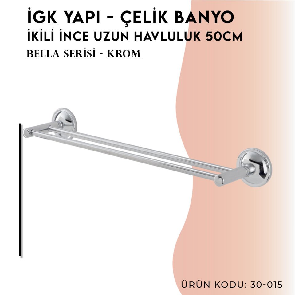 İGK YAPI - Çelik Banyo Bella İkili İnce Uzun Havluluk 50cm (30-015)