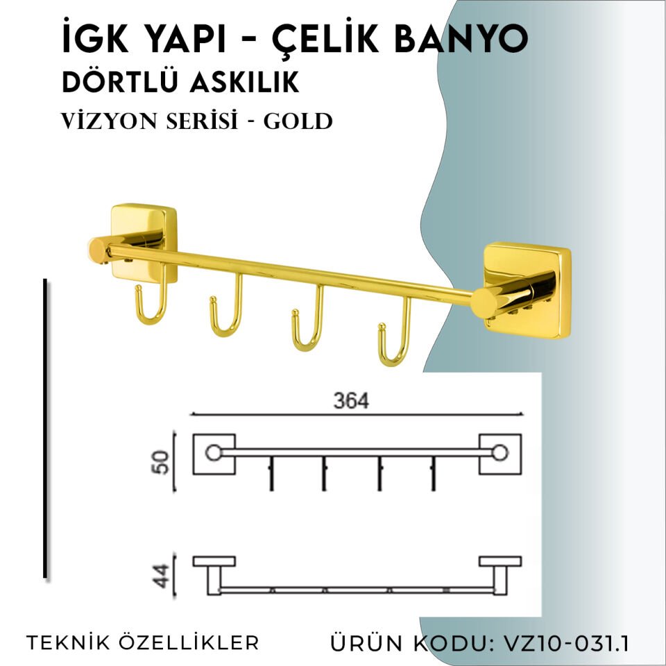 İGK YAPI - Çelik Banyo Vizyon Gold Dörtlü Askılık (VZ10-031.1)