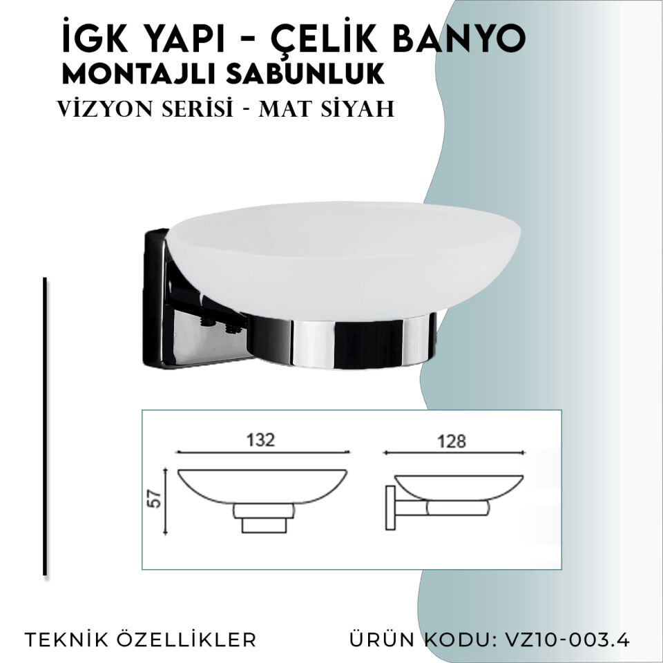 İGK YAPI - Çelik Banyo Vizyon Mat Siyah Montajlı Sabunluk (VZ10-003.4)