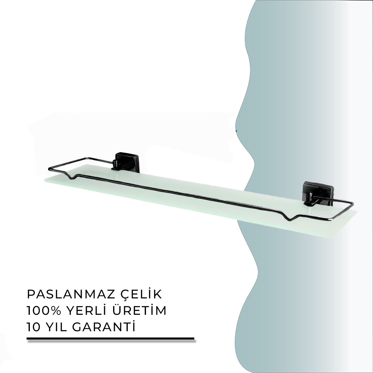 İGK YAPI - Çelik Banyo Vizyon Mat Siyah Ayna Etajeri (VZ10-005.4)