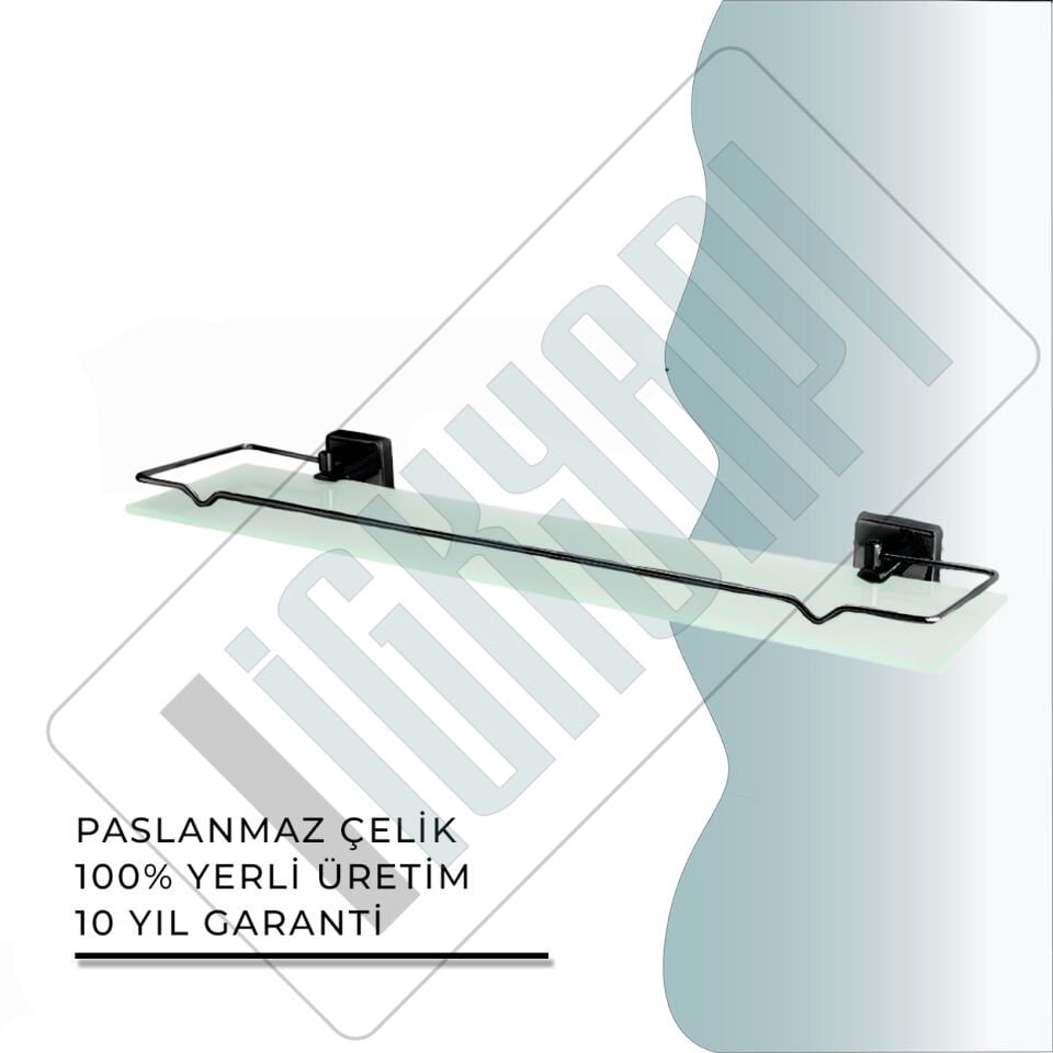 İGK YAPI - Çelik Banyo Vizyon Mat Siyah Ayna Etajeri (VZ10-005.4)