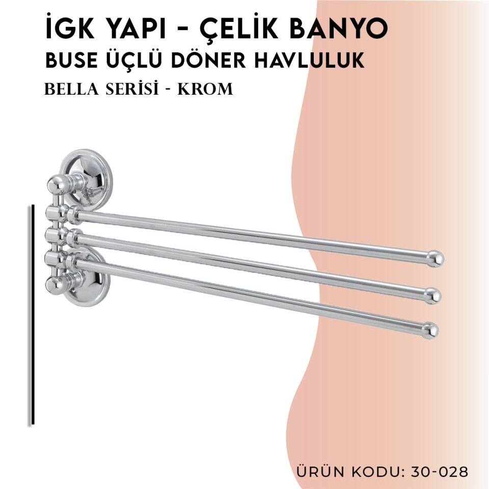 İGK YAPI - Çelik Banyo Bella Buse Üçlü Döner Havluluk  (30-028)