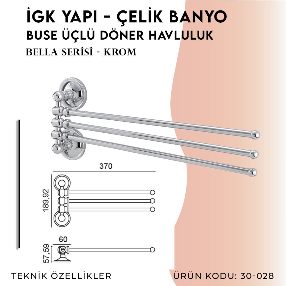 İGK YAPI - Çelik Banyo Bella Buse Üçlü Döner Havluluk  (30-028)