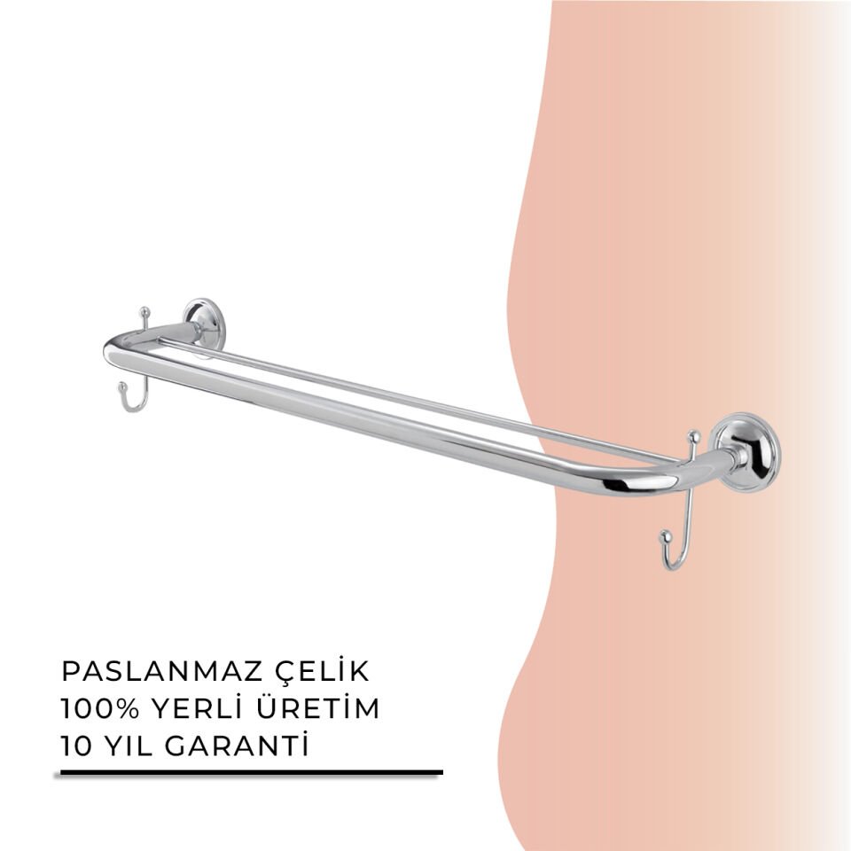 İGK YAPI - Çelik Banyo Bella İkili Uzun Kancalı Havluluk 50cm (30-048)