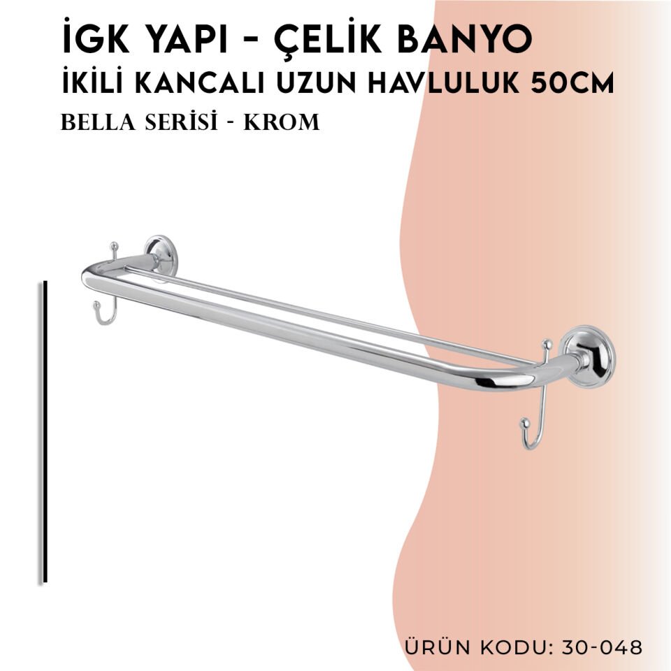 İGK YAPI - Çelik Banyo Bella İkili Uzun Kancalı Havluluk 50cm (30-048)