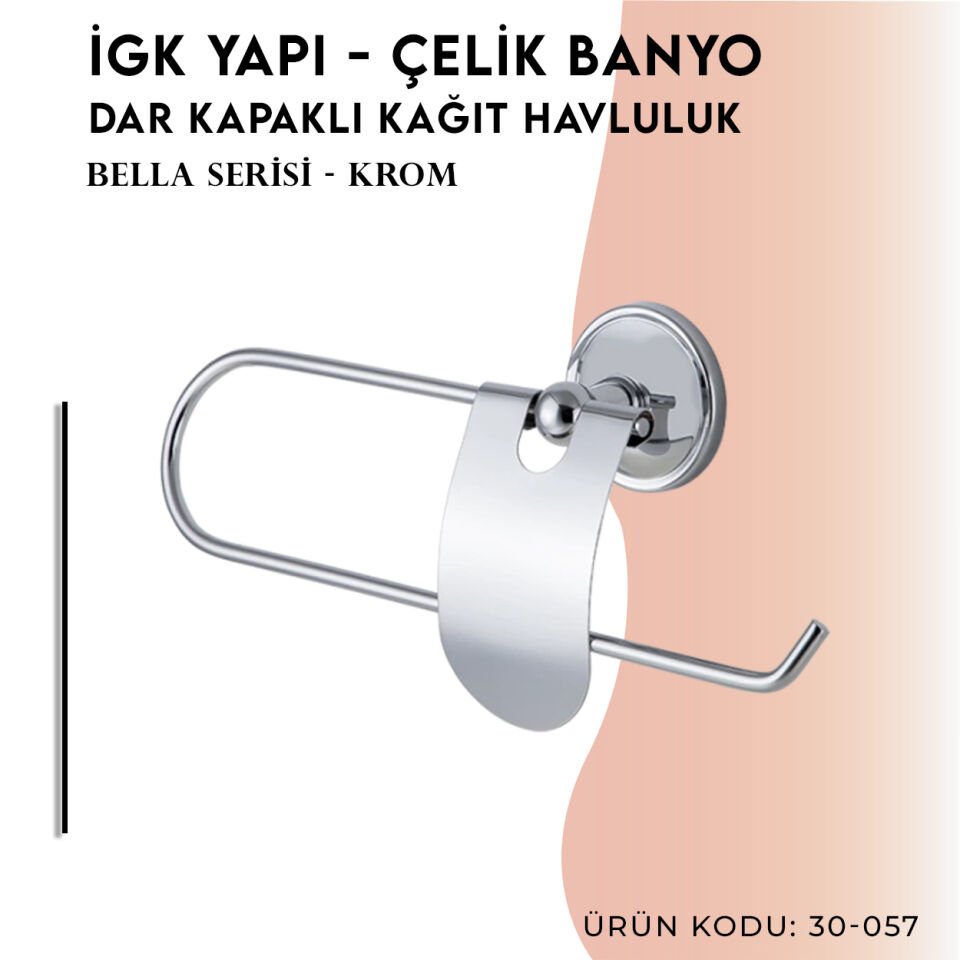İGK YAPI - Çelik Banyo Bella Dar Kapaklı Kâğıt Havluluk (30-057)