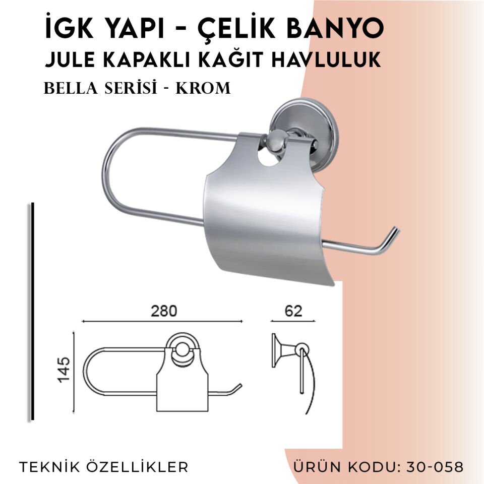 İGK YAPI - Çelik Banyo Bella Jule Kapaklı Kâğıt Havluluk (30-058)