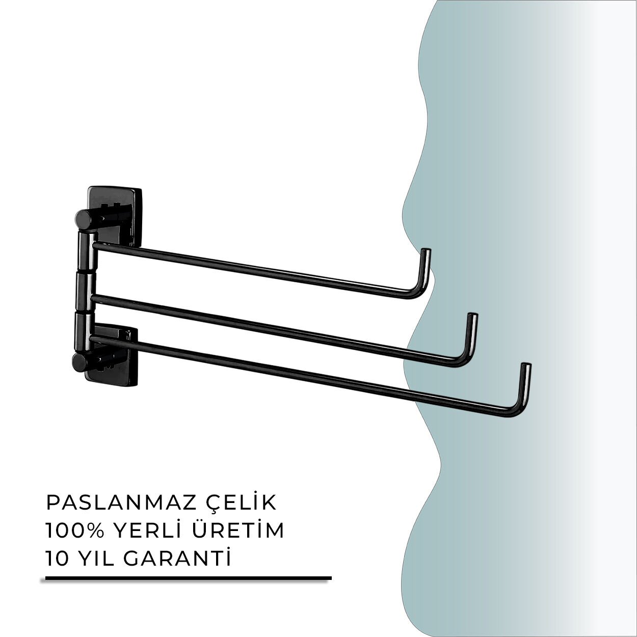 İGK YAPI - Çelik Banyo Vizyon Mat Siyah Üçlü Döner Havluluk (VZ10-013.4)