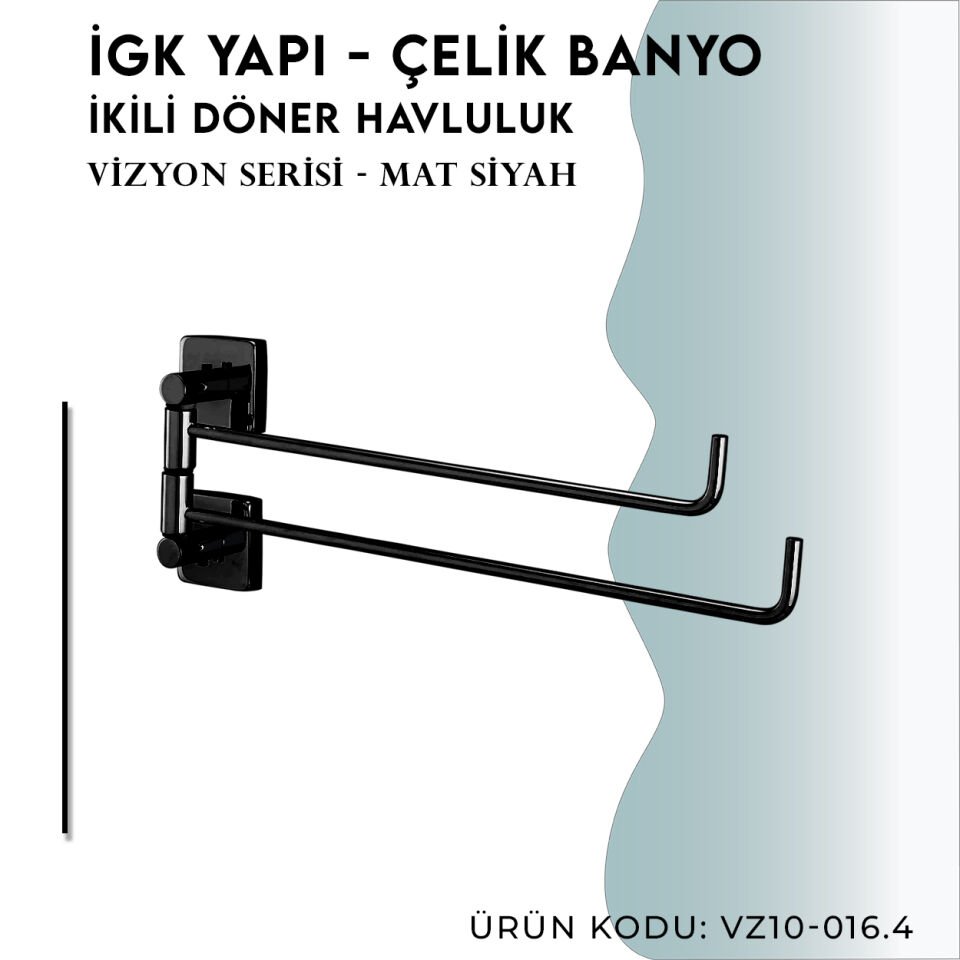 İGK YAPI - Çelik Banyo Vizyon Mat Siyah İkili Döner Havluluk (VZ10-016.4)