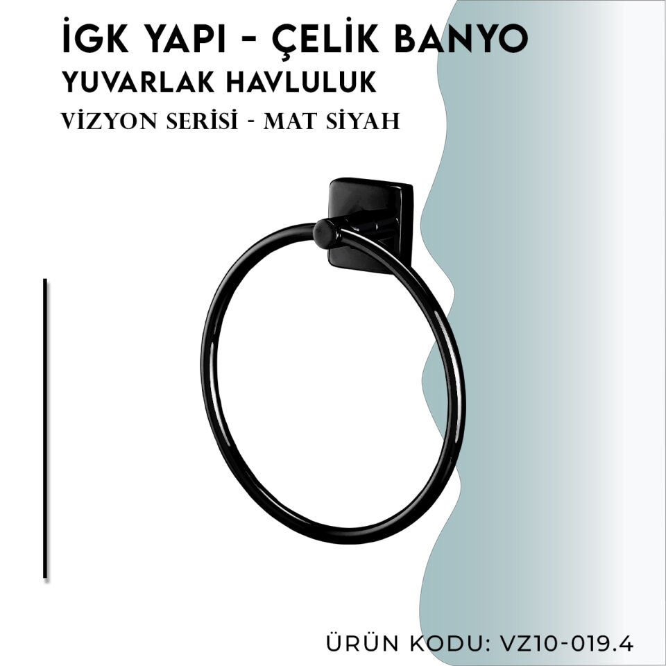 İGK YAPI - Çelik Banyo Vizyon Mat Siyah Yuvarlak Havluluk (VZ10-019.4)