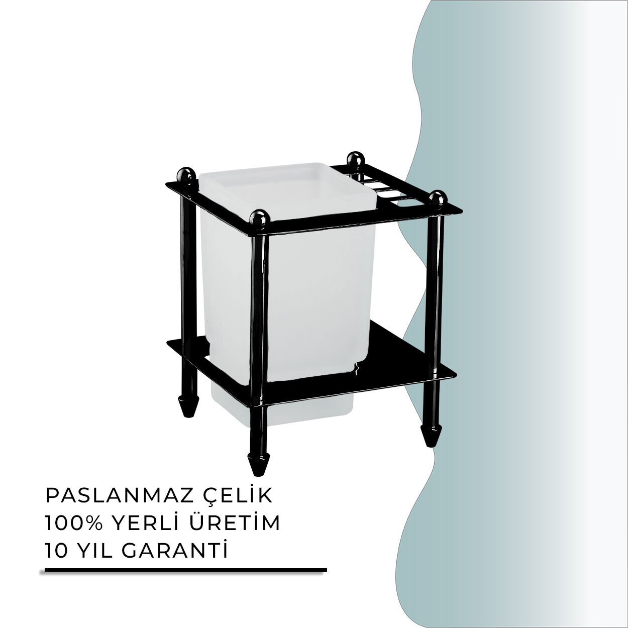 İGK YAPI - Çelik Banyo Vizyon Mat Siyah Set Üstü Diş Fırçalık (VZ10-021.4)