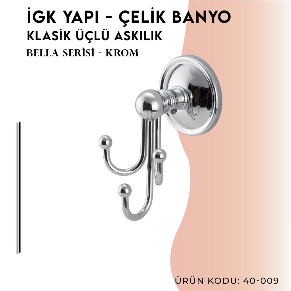 İGK YAPI - Çelik Banyo Bella Klasik Üçlü Askılık (40-009)