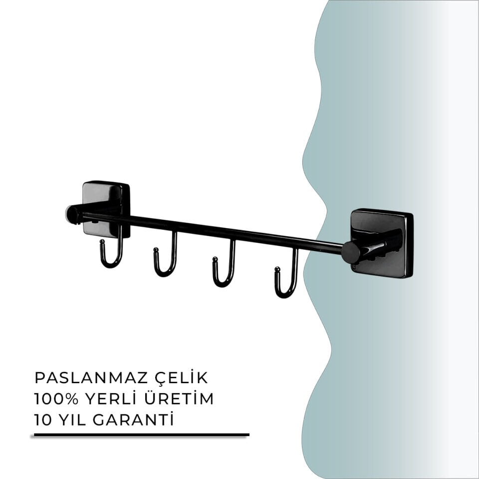 İGK YAPI - Çelik Banyo Vizyon Mat Siyah Dörtlü Askılık (VZ10-031.4)