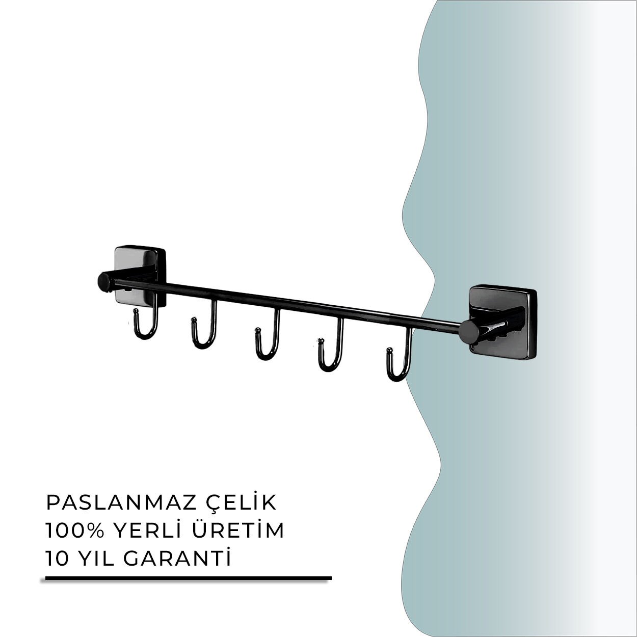 İGK YAPI - Çelik Banyo Vizyon Mat Siyah Beşli Askılık (VZ10-032.4)