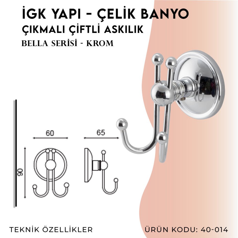 İGK YAPI - Çelik Banyo Bella Çıkmalı Çiftli Askılık (40-014)