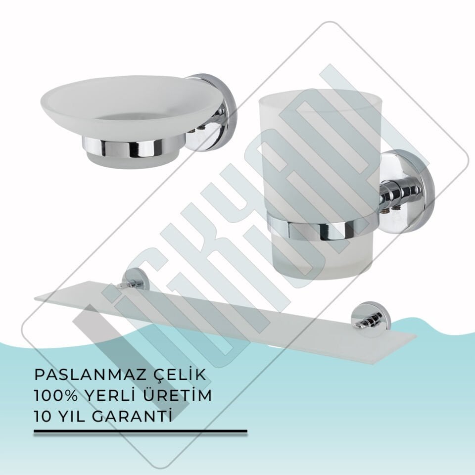 İGK YAPI - Çelik Banyo Karaca Banyo Aksesuar Seti -1(3 Parça)