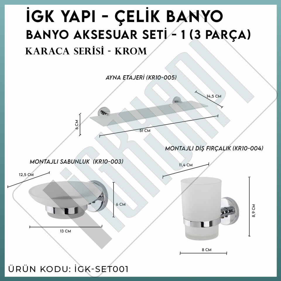 İGK YAPI - Çelik Banyo Karaca Banyo Aksesuar Seti -1(3 Parça)