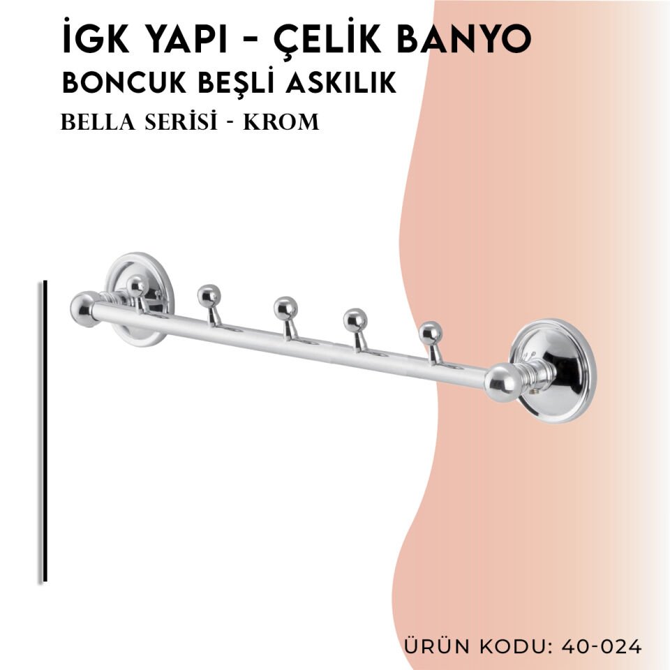İGK YAPI - Çelik Banyo Bella Boncuk Beşli Askılık (40-024)