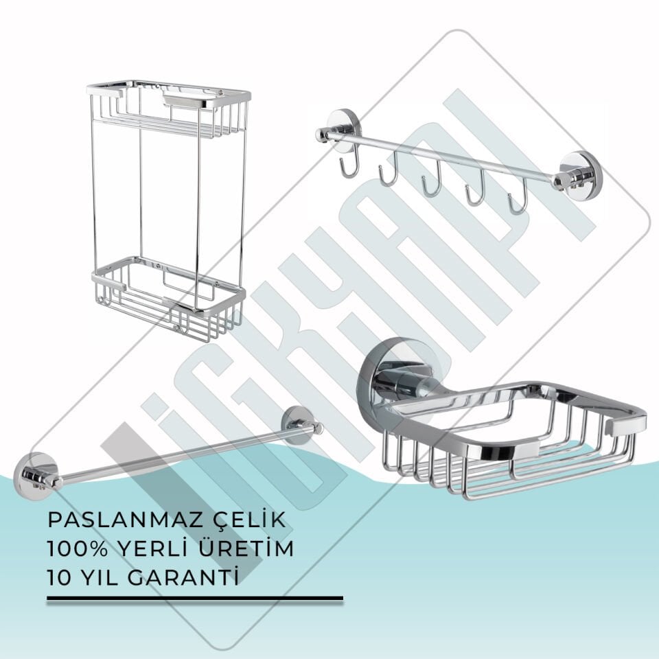 İGK YAPI - Çelik Banyo Karaca Banyo Aksesuar Seti -2(4 Parça)