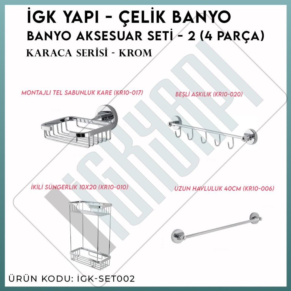 İGK YAPI - Çelik Banyo Karaca Banyo Aksesuar Seti -2(4 Parça)