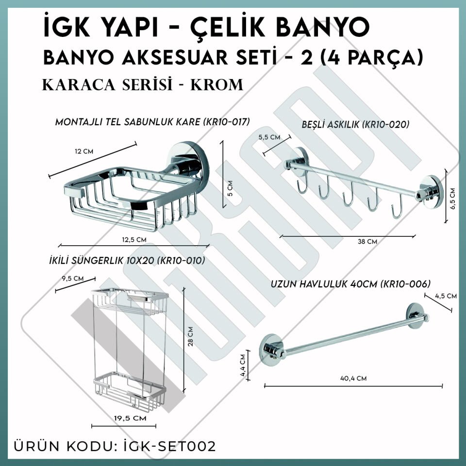 İGK YAPI - Çelik Banyo Karaca Banyo Aksesuar Seti -2(4 Parça)