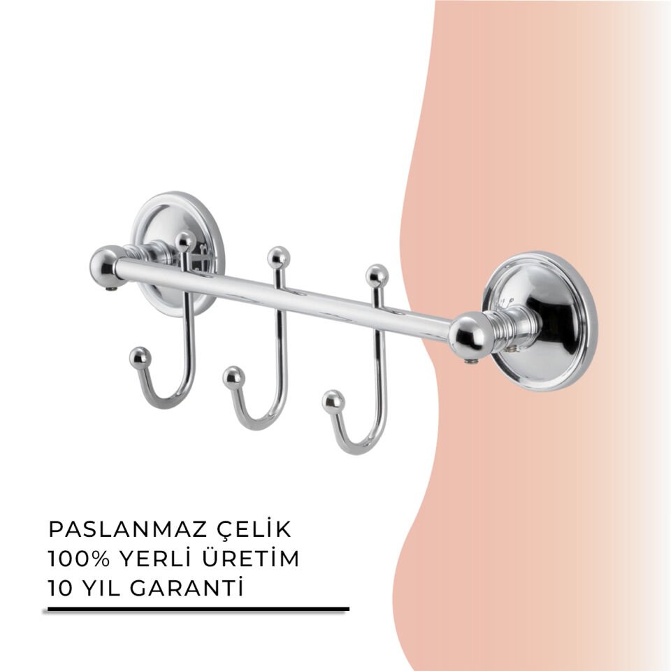 İGK YAPI - Çelik Banyo Bella Çıkmalı Kanca Üçlü Askılık (40-029)