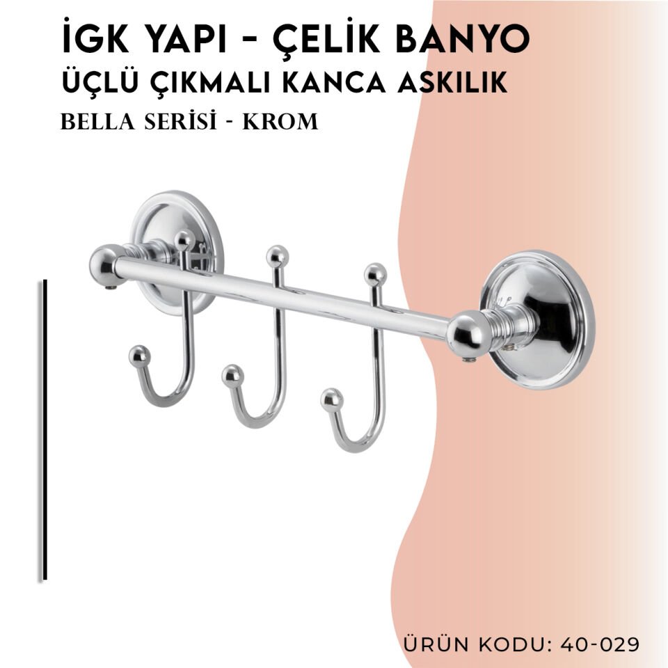 İGK YAPI - Çelik Banyo Bella Çıkmalı Kanca Üçlü Askılık (40-029)