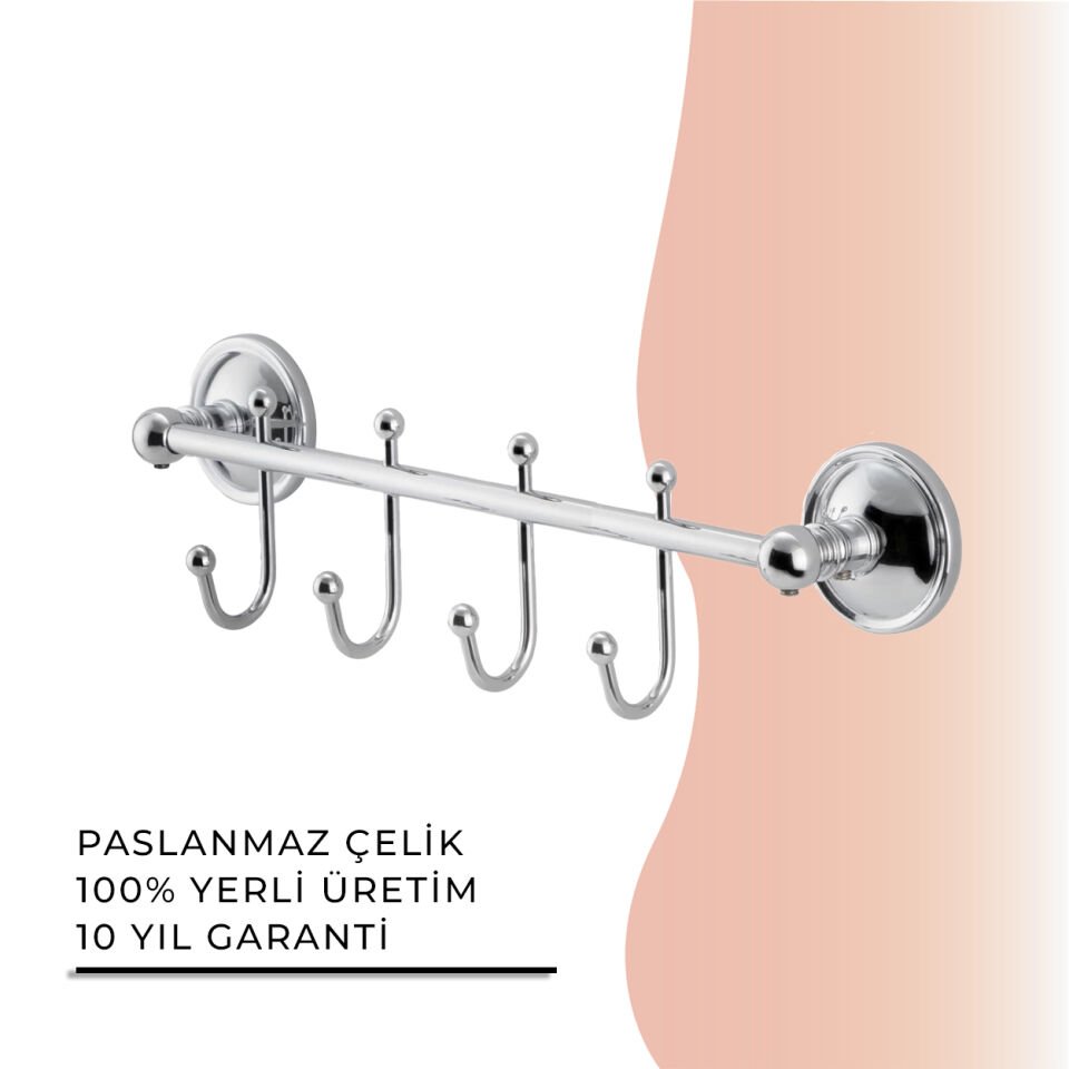 İGK YAPI - Çelik Banyo Bella Çıkmalı Kanca Dörtlü Askılık (40-030)