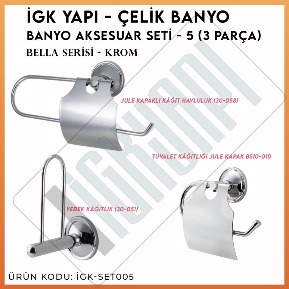 İGK YAPI - Çelik Banyo Bella Banyo Aksesuar Seti -5(3 Parça)