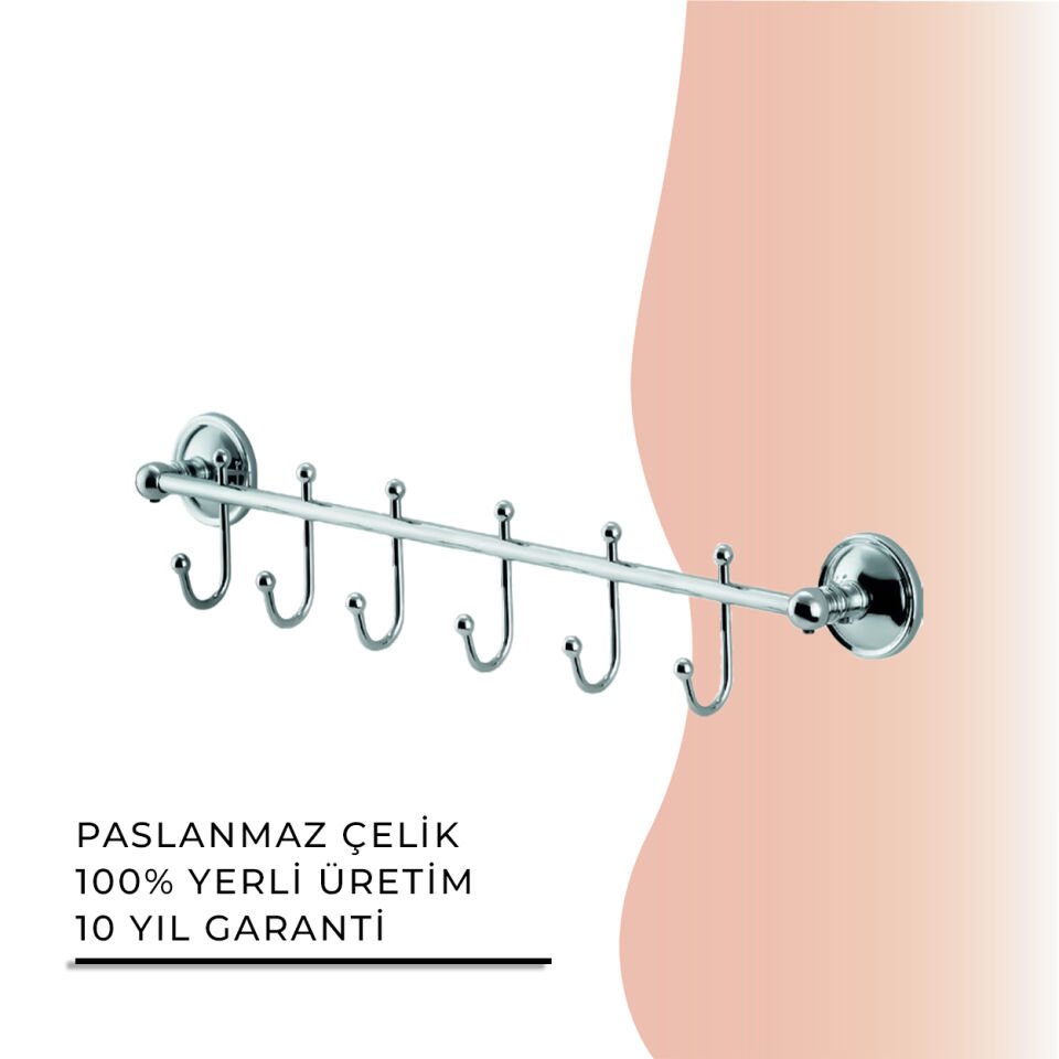 İGK YAPI - Çelik Banyo Bella Çıkmalı Kanca Altılı Askılık (40-032)