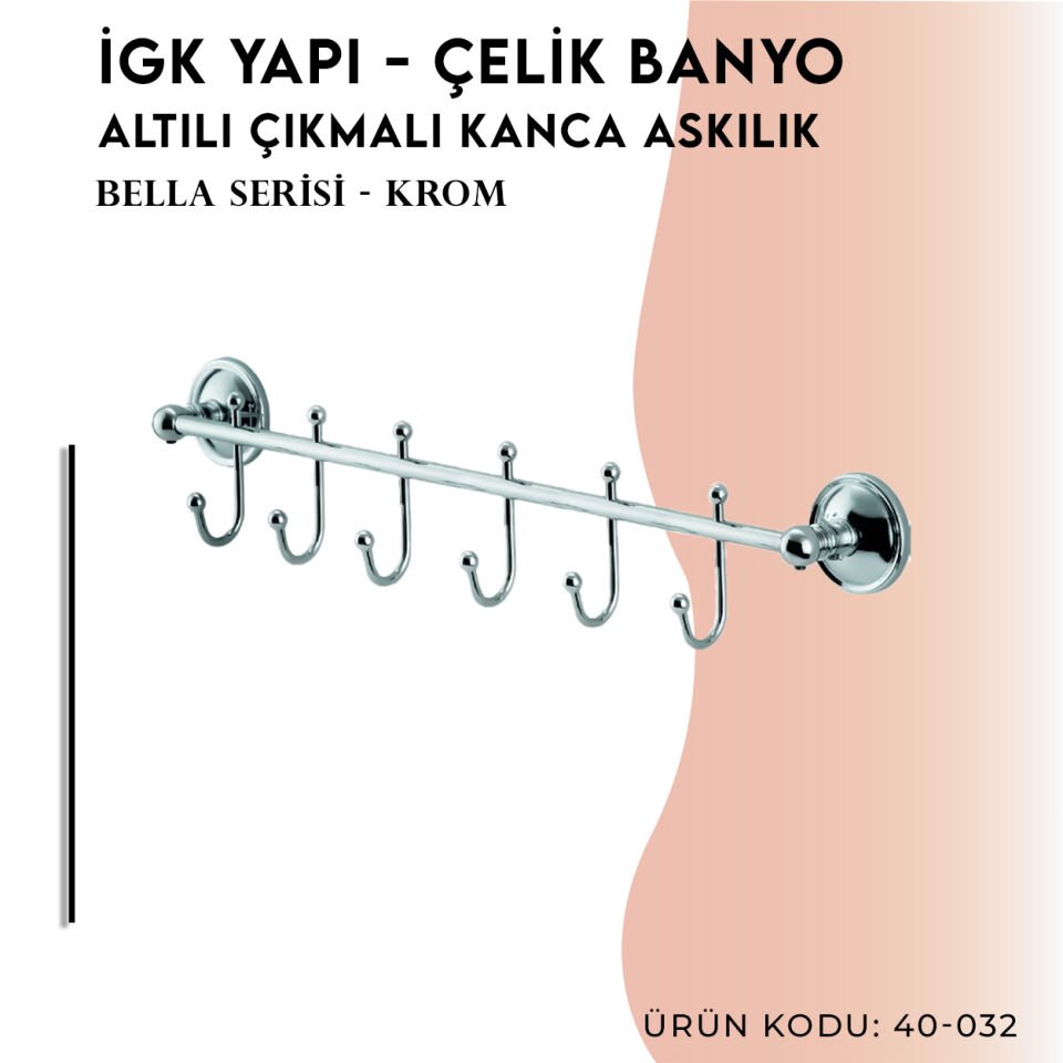 İGK YAPI - Çelik Banyo Bella Çıkmalı Kanca Altılı Askılık (40-032)