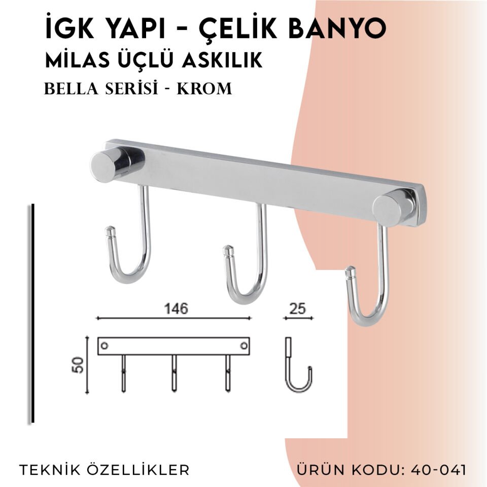 İGK YAPI - Çelik Banyo Bella Milas Üçlü Askılık (40-041)