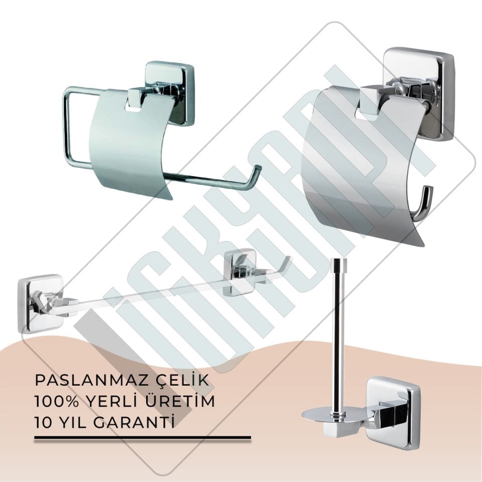 İGK YAPI - Çelik Banyo Kumru Banyo Aksesuar Seti -8(4 Parça)