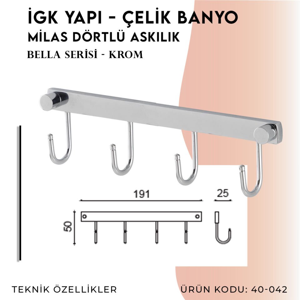 İGK YAPI - Çelik Banyo Bella Milas Dörtlü Askılık (40-042)